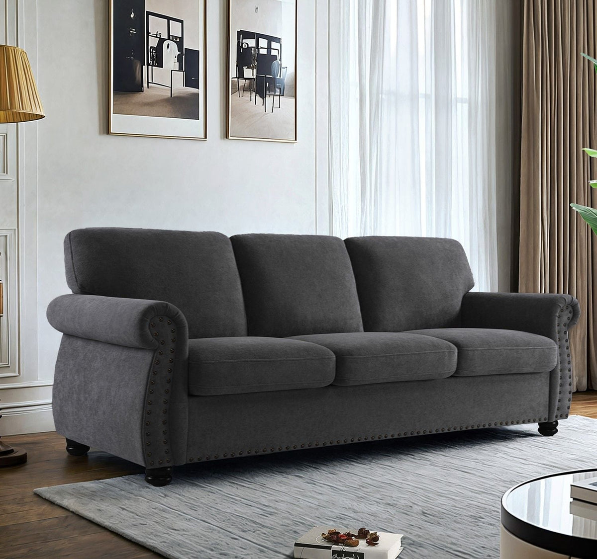 Soft Sofa, Upholstered 3 Seater Couch With High Density Foam, Loose Back Cushions And Turned Legs - view 13