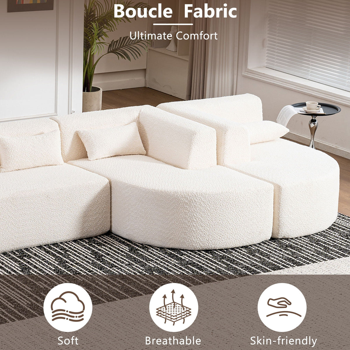 Upholstered Sofa Free Combined Sofa Couch With 2 Chaise Lounge And Five Back Pillows For Living Room - view 4