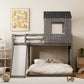 Wooden Twin Over Full Bunk Bed with Playhouse