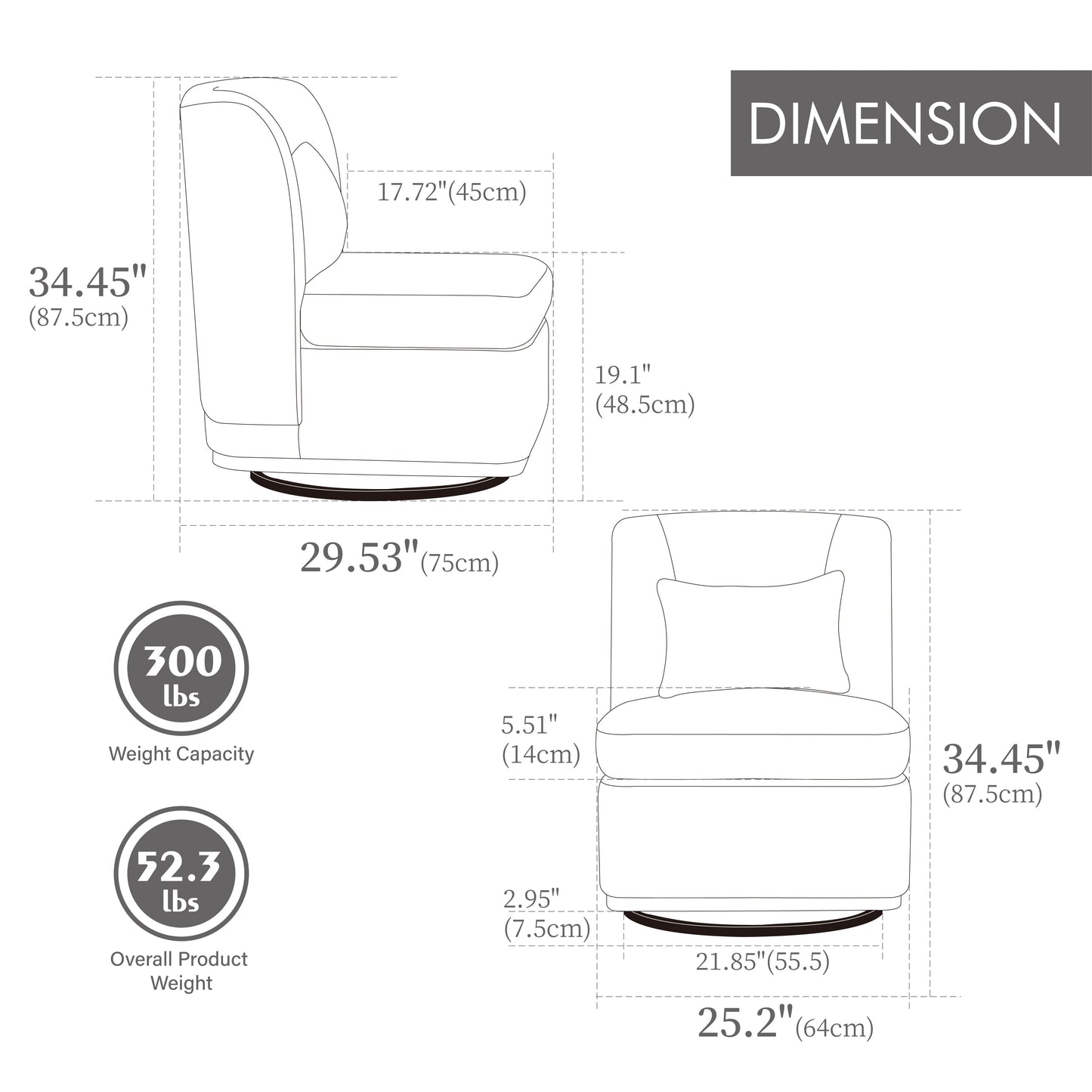 25.2" Wide Modern Chenille Swivel Chair