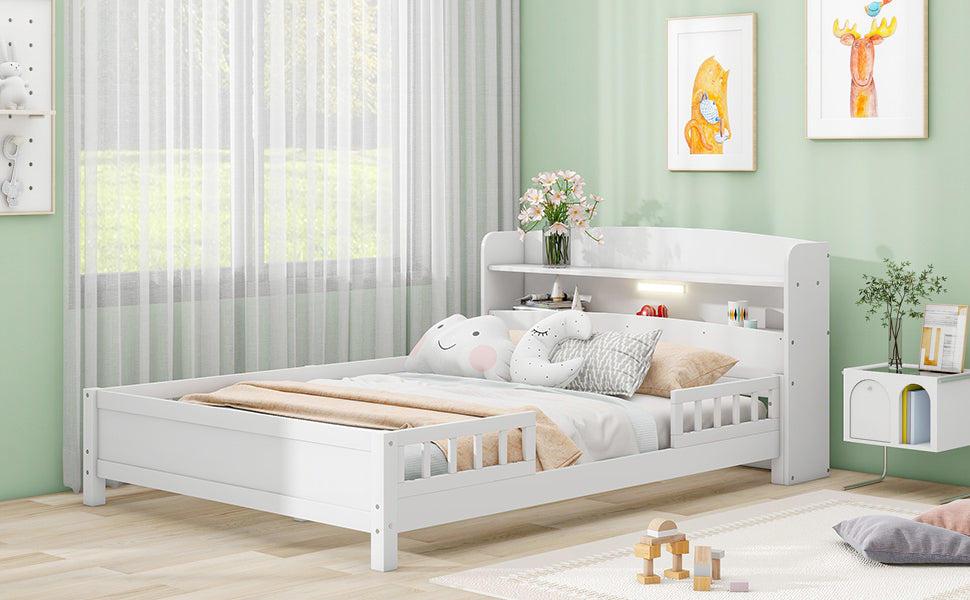 Wood Full Size Platform Bed with Built-in LED Light