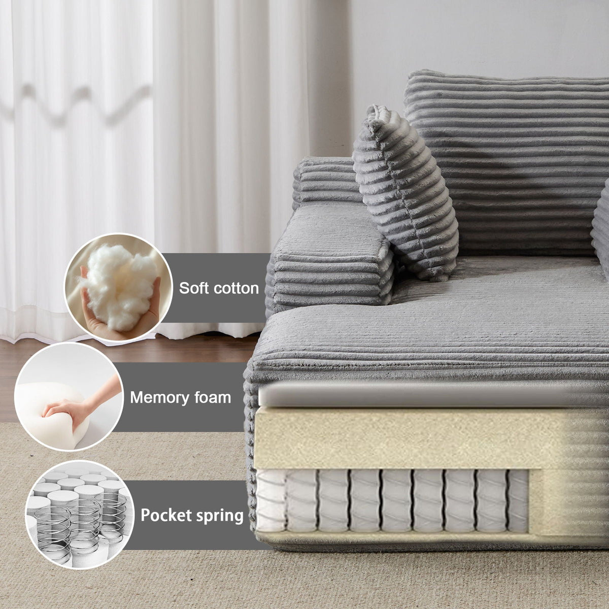 Oversized Chaise Lounge Chair Cozy Cloud Couch With 3 Throw Pillows And Wide Armrest - view 21