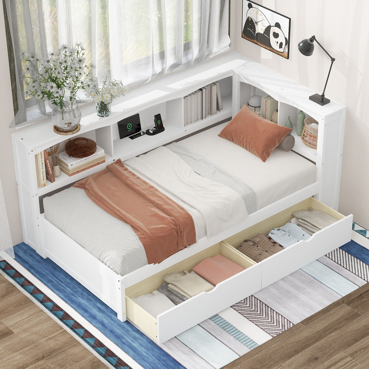 Daybed With 2 Storage Drawers, Storage Cabinets, USB Ports - view 2