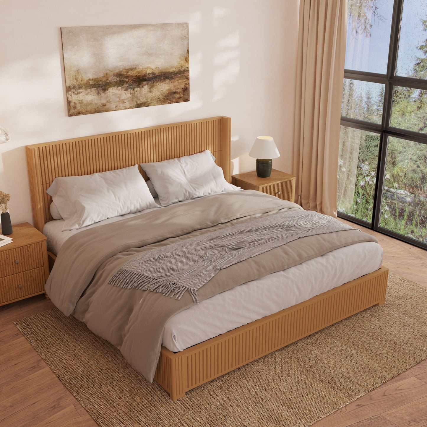 Solid Wood Platform Bed Frame with Headboard - King Size