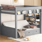 Wood Full Size Convertible Bunk Bed with Storage Staircase and Drawers