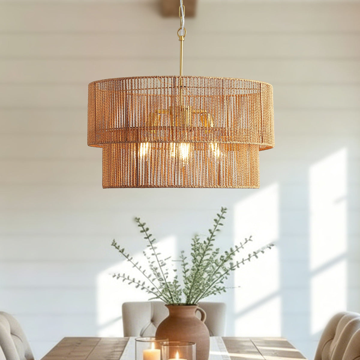 Chandelier, 2 Tier Boho Wabi Sabi Pendant Light, Hanging Ceiling Lamp - Gold - view 5