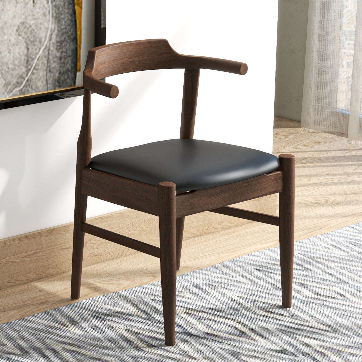 Leon Mid-Century Modern Leather Dining Chair (Set of 2)