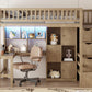 Wood Twin Size Loft Bed with Built-in Desk, LED, Storage Shelves, Cabinets and Staircase