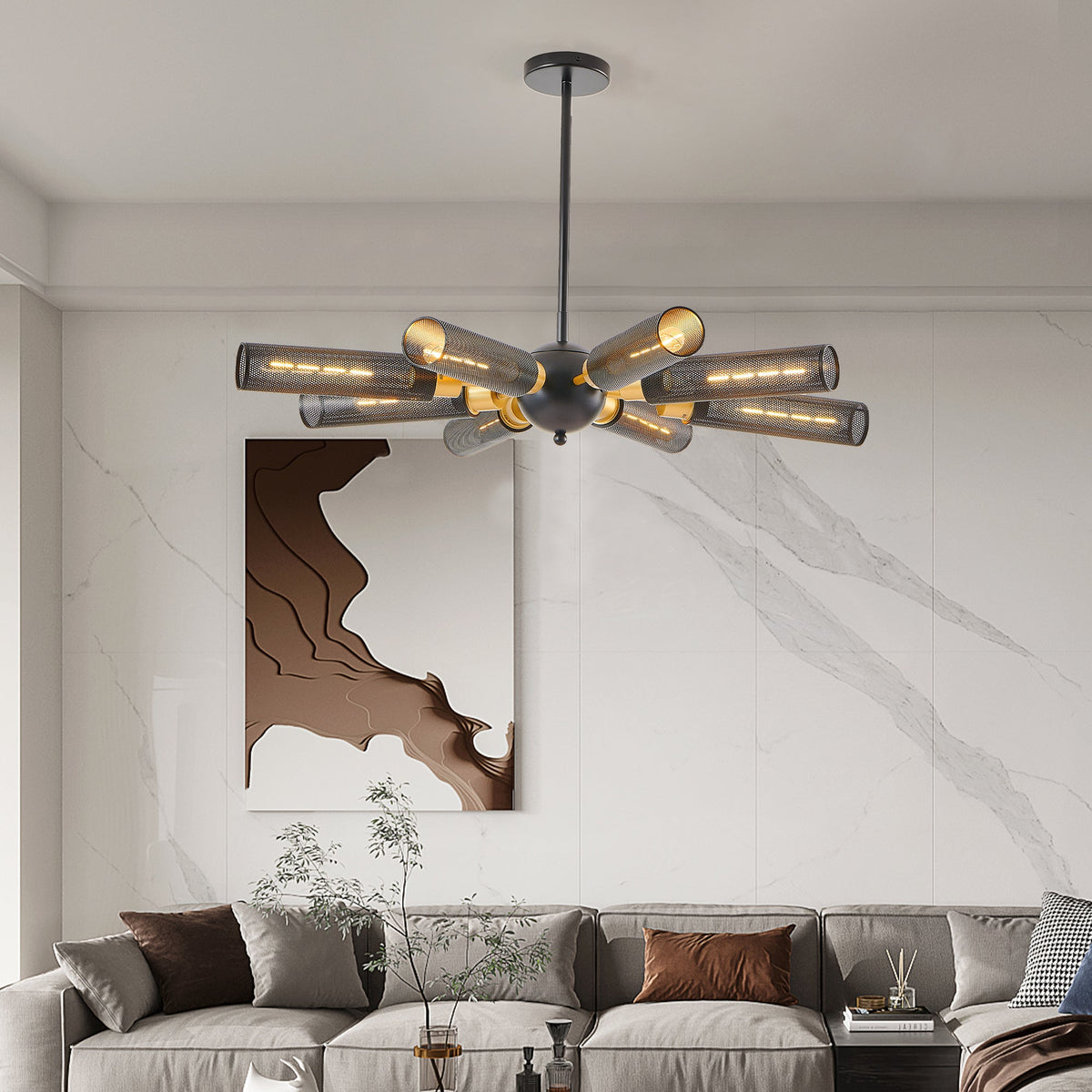 34" Modern Industrial Sputnik Chandelier, 8-Light