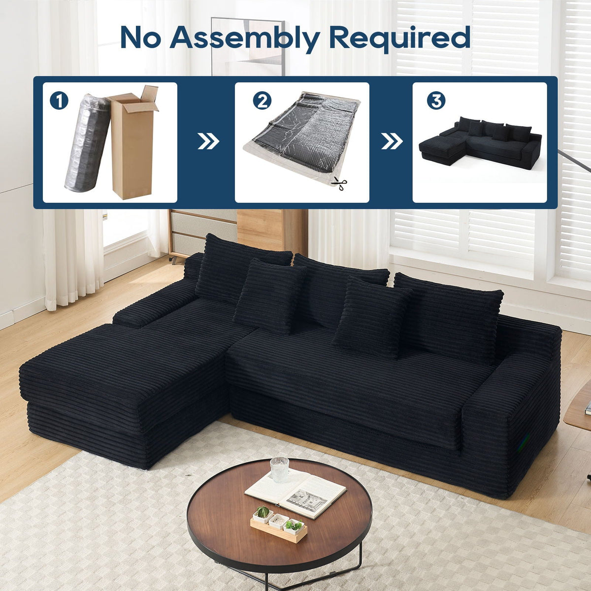 Modern L - Shaped Sectional Couch With Memory Foam - view 12