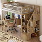 Wood Twin Size Loft Bed with Built-in Desk, LED, Storage Shelves, Cabinets and Staircase