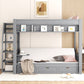 Wood Full Size Convertible Bunk Bed with Storage Staircase and Drawers