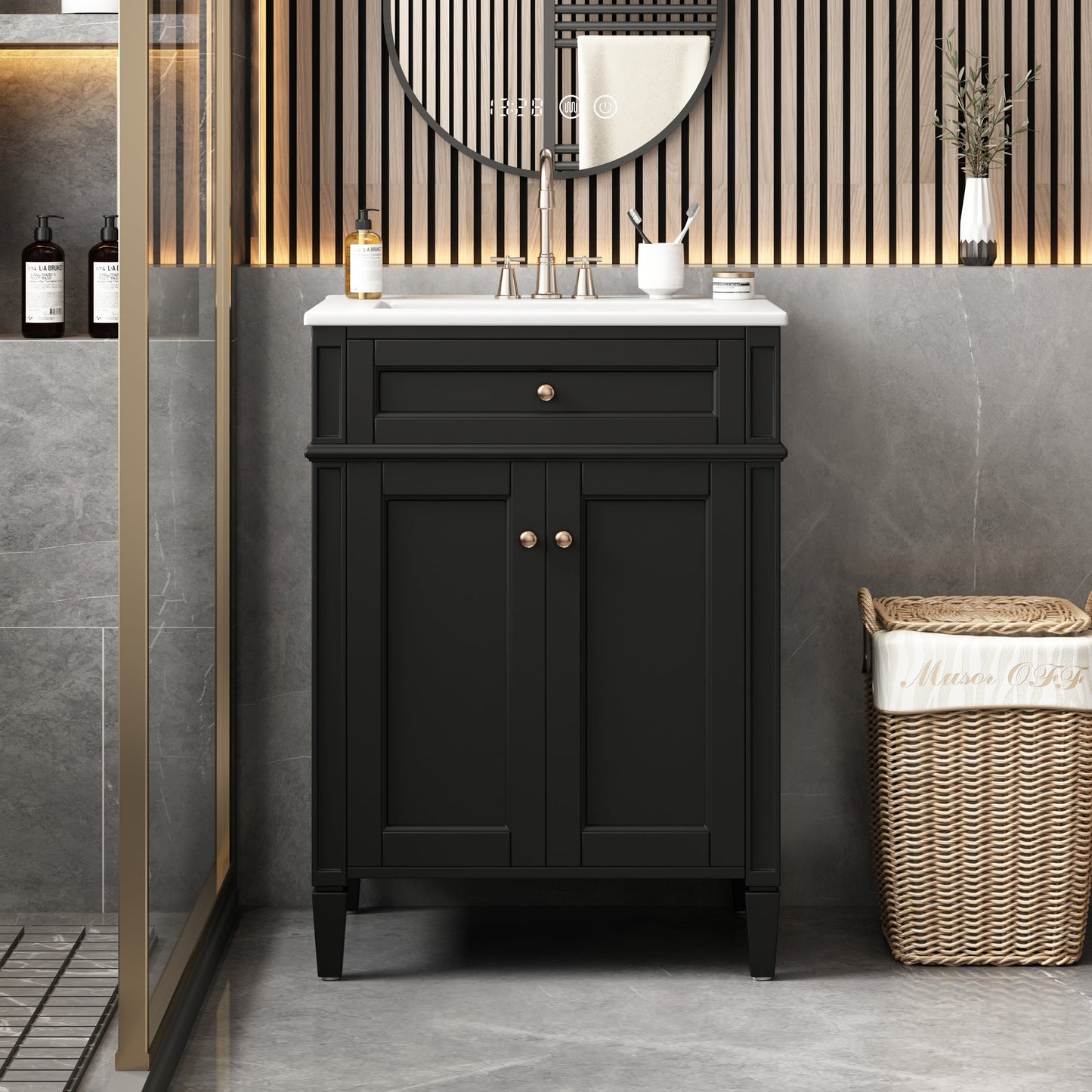 24" Bathroom Vanity with 2 Doors and Tip-Out Drawer