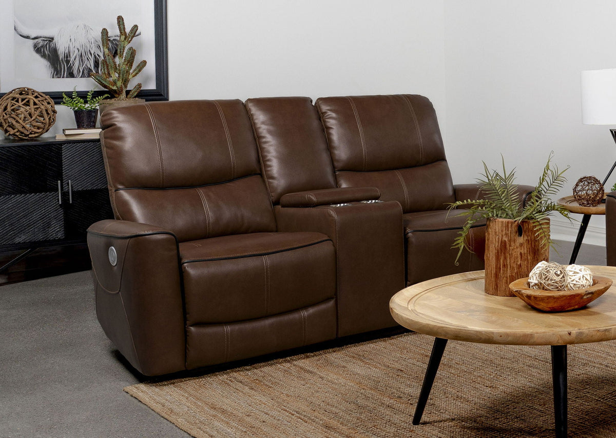 Greenfield Upholstered Power Reclining Loveseat Saddle Brown - view 5