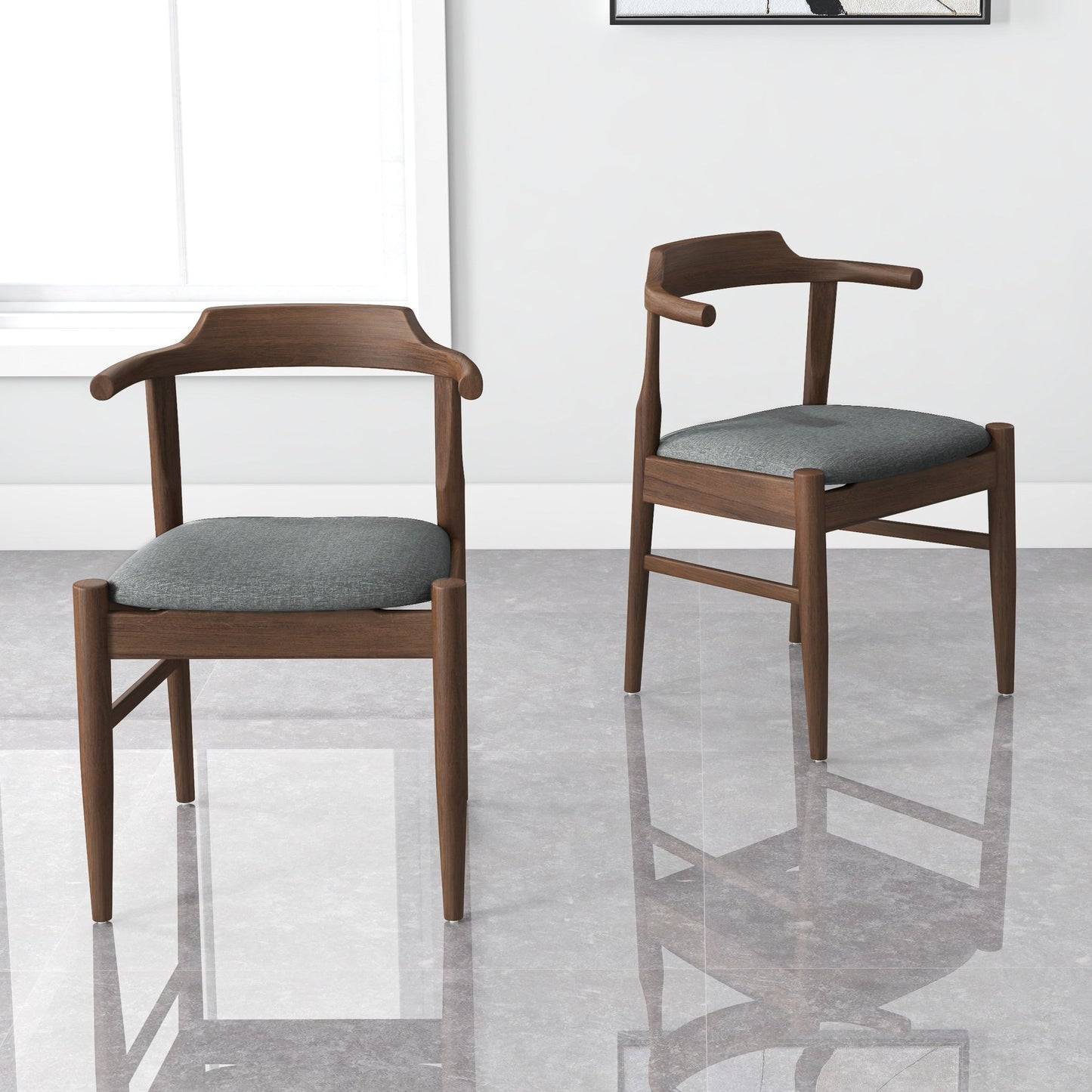 Leon Mid-Century Modern Grey Fabric Dining Chair Set of 2