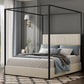 Modern Luxury Metal Canopy Bed with Tall Corduroy Upholstered Headboard