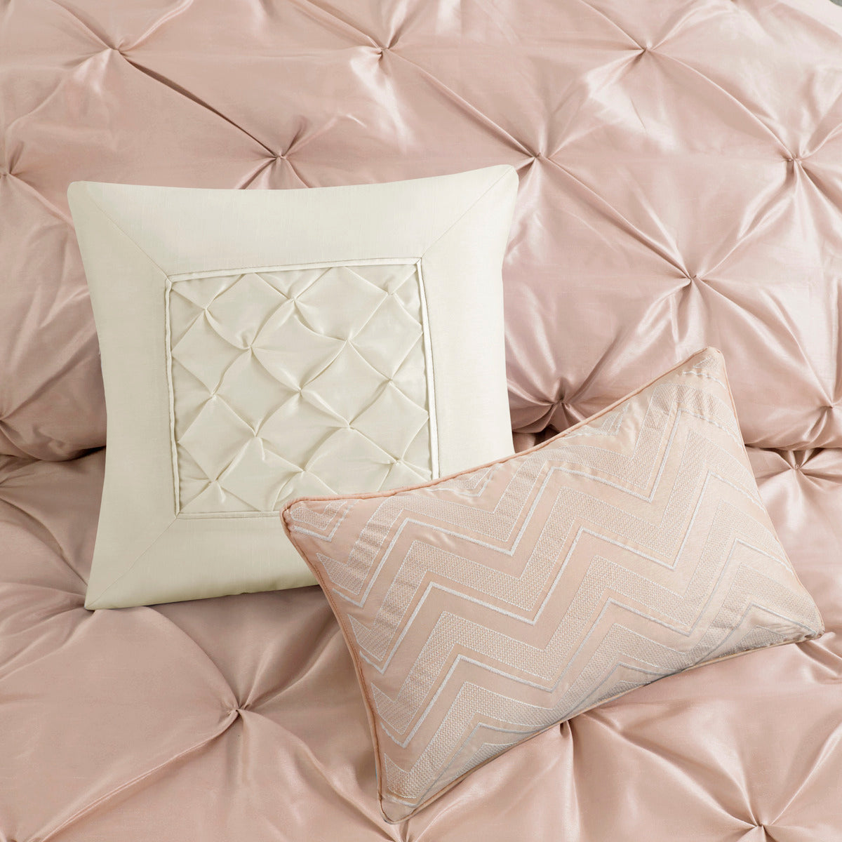 7 Piece Tufted Comforter Set Blush Cal King