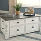 Havalance - Lift Top Cocktail Table with Storage Drawers - White / Gray