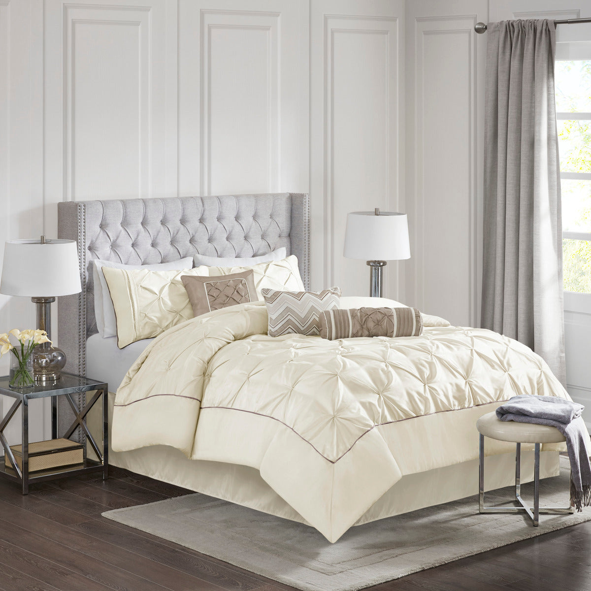7 Piece Tufted Comforter Set Ivory Cal King