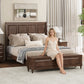 Queen Bed Frame with Tall Headboard and Storage Bench