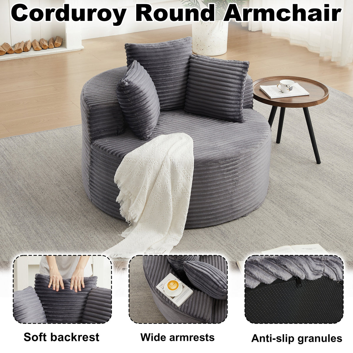 43-Inch Round Corduroy Single Sofa