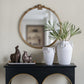 30x31" Round Wall Mirror with Gold Finish and Decorative Leaf Crest