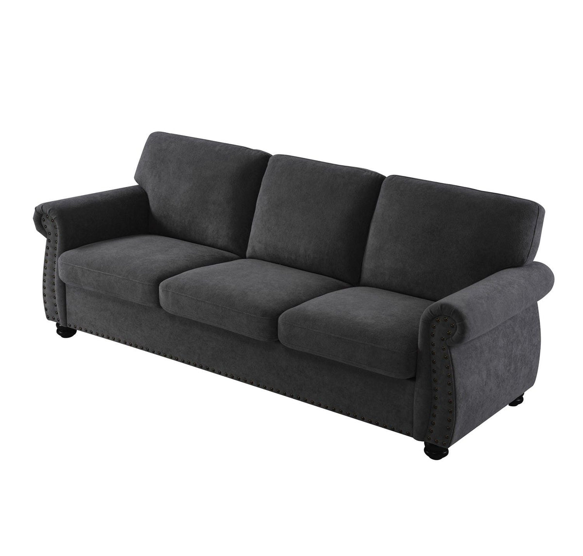 Soft Sofa, Upholstered 3 Seater Couch With High Density Foam, Loose Back Cushions And Turned Legs - view 14