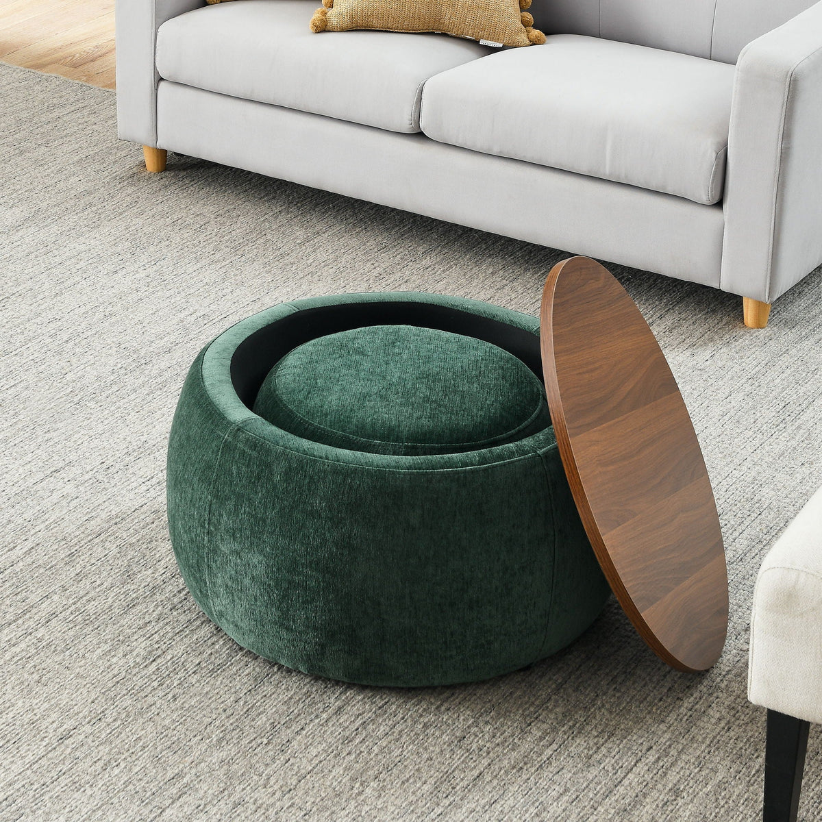 Round Storage Ottoman, 2 In 1 Function, End Table And Ottoman - view 22
