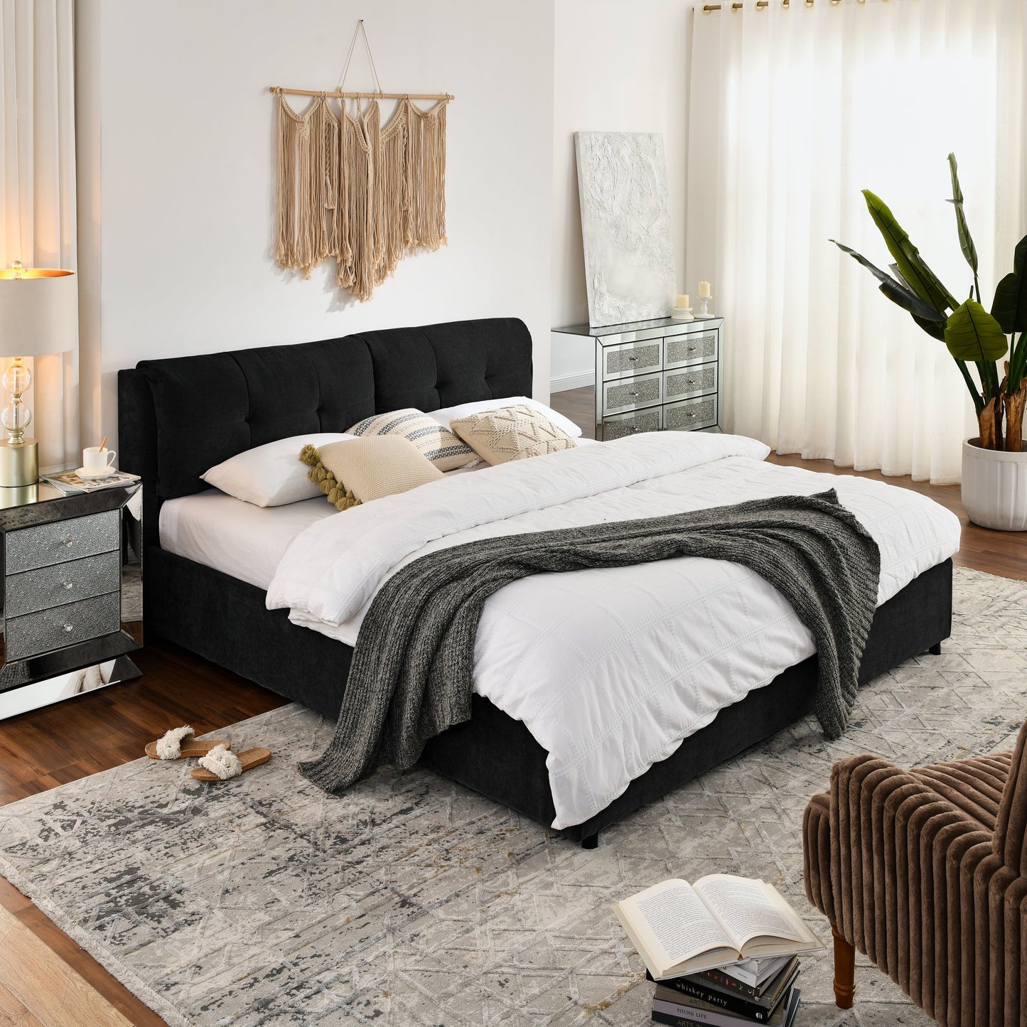 King Size Storage Upholstered Hydraulic Platform Bed