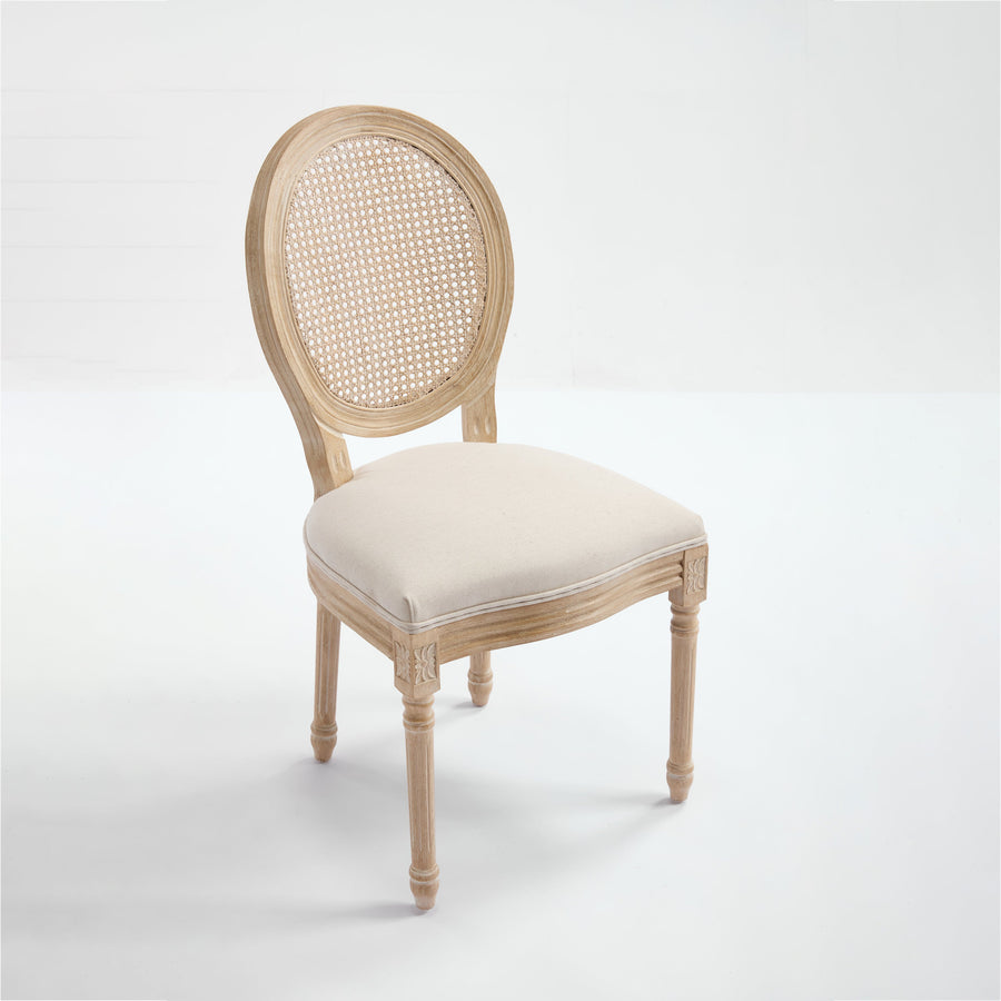 French Country Dining Chairs Set of 2 Upholstered with Rattan Back