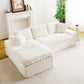 White Turtle Velvet Versatile Sofa: Convertible Twin-Seat with Left Chaise Lounge