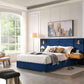 King Size Velvet Bed Frame with Vertical Channel Tufted Wingback Headboard
