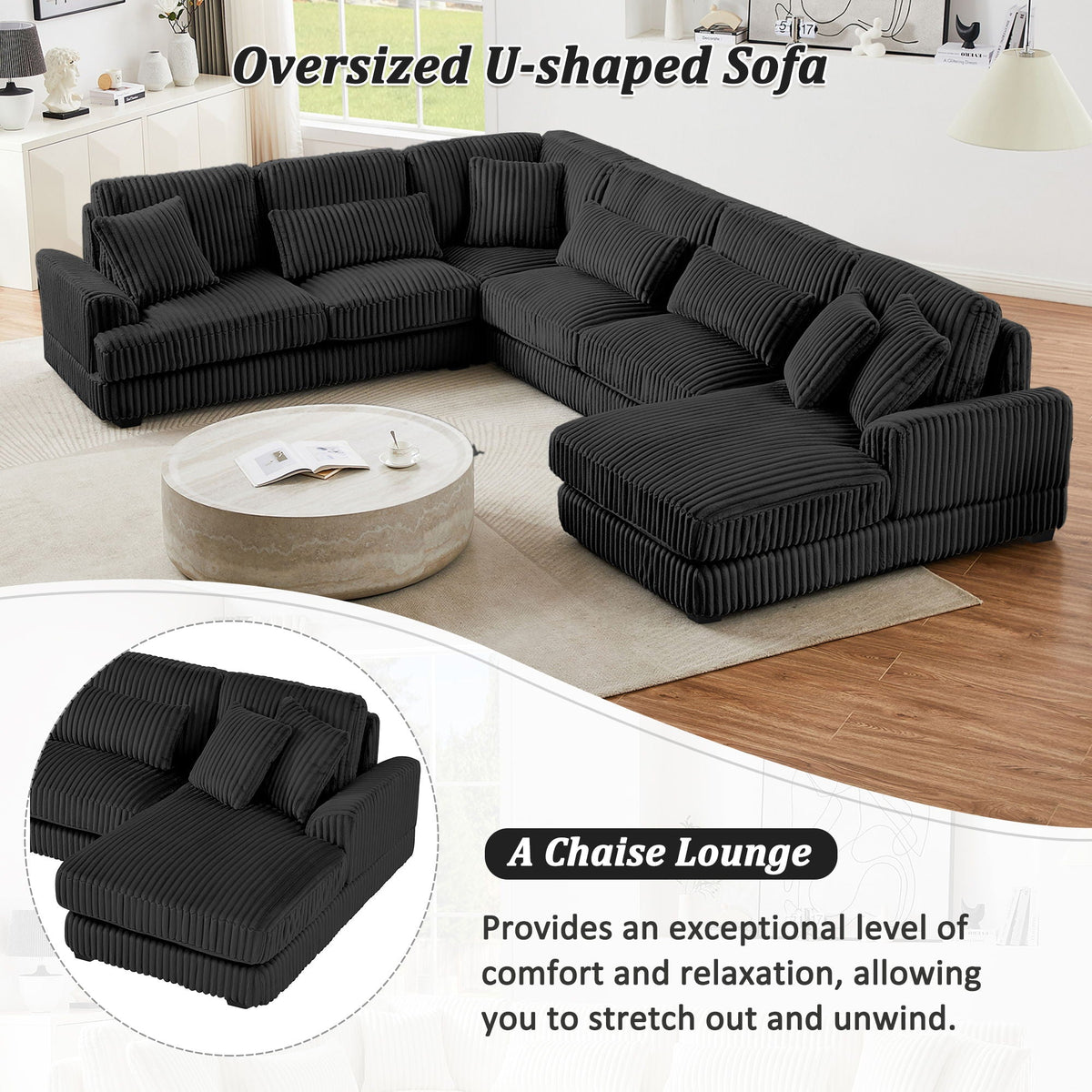 Oversized Sectional Sofa U - Shaped Sofa Couch Modern Sofa Upholstered In Soft With A Chaise Lounge For - view 13