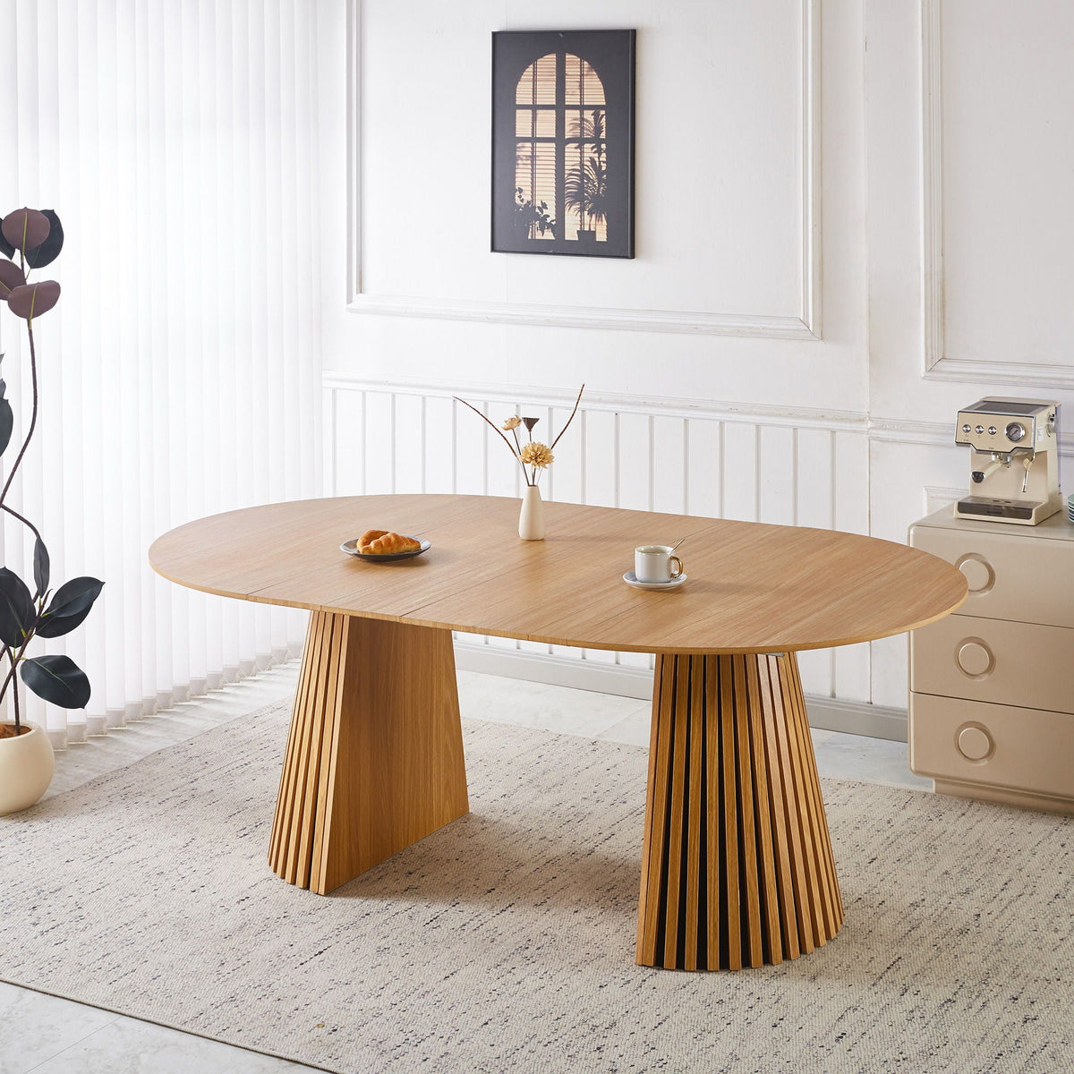 Extendable Pedestal Multifunctional Dining Table - Oak - view 4