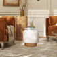 Tilly 16.5" Round Fur Upholstered & Burl Pouf Ottoman