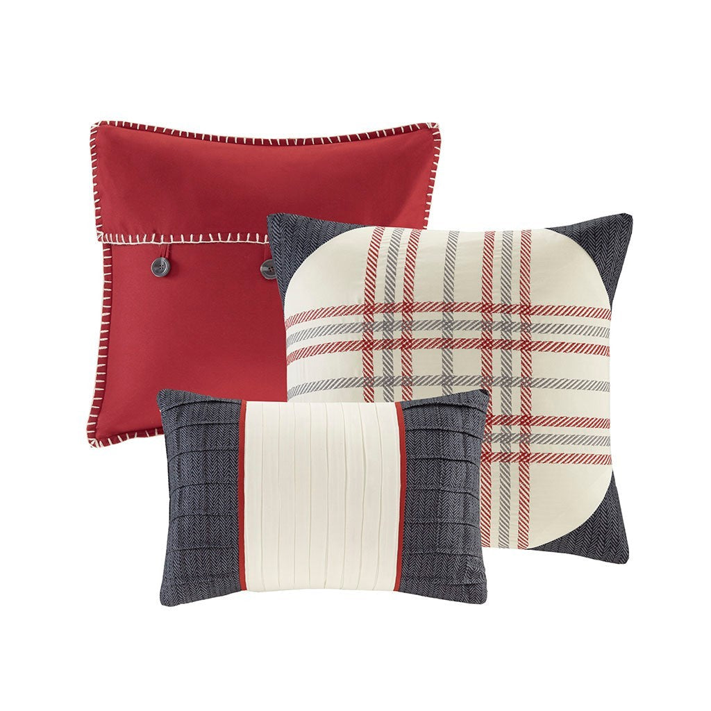 7 Piece Herringbone Comforter Set Red King