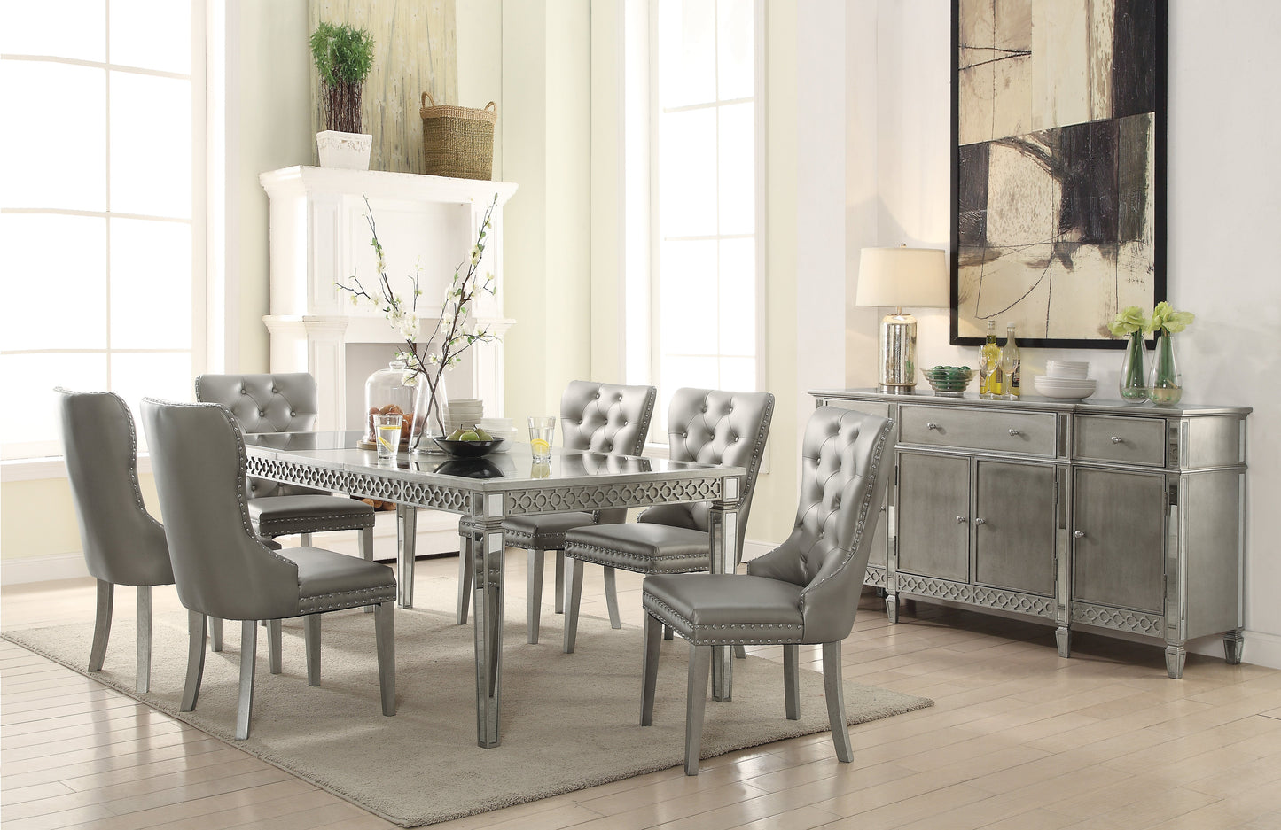 Kacela Champagne Synthetic Leather & Champagne Finish Side Chair (Set of 2)