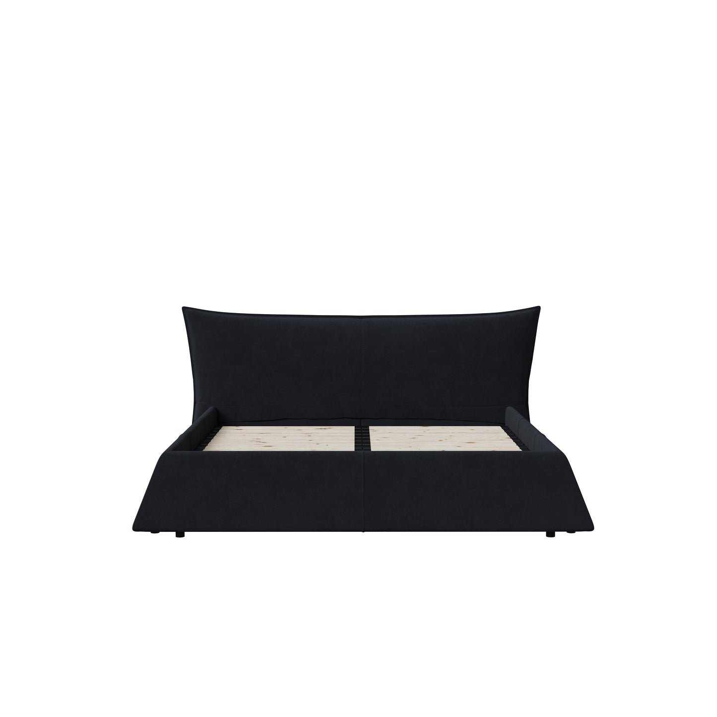 King Size Upholstered Platform Bed with Special Shaped Velvet Headboard