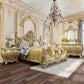 Cabriole - Eastern King Bed - Light Gold Synthetic Leather & Gold