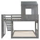 Wooden Twin Over Full Bunk Bed with Playhouse