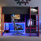 Wood Full Size Gaming Loft Bed with Built-in Desk, Wardrobe, LED and Drawer