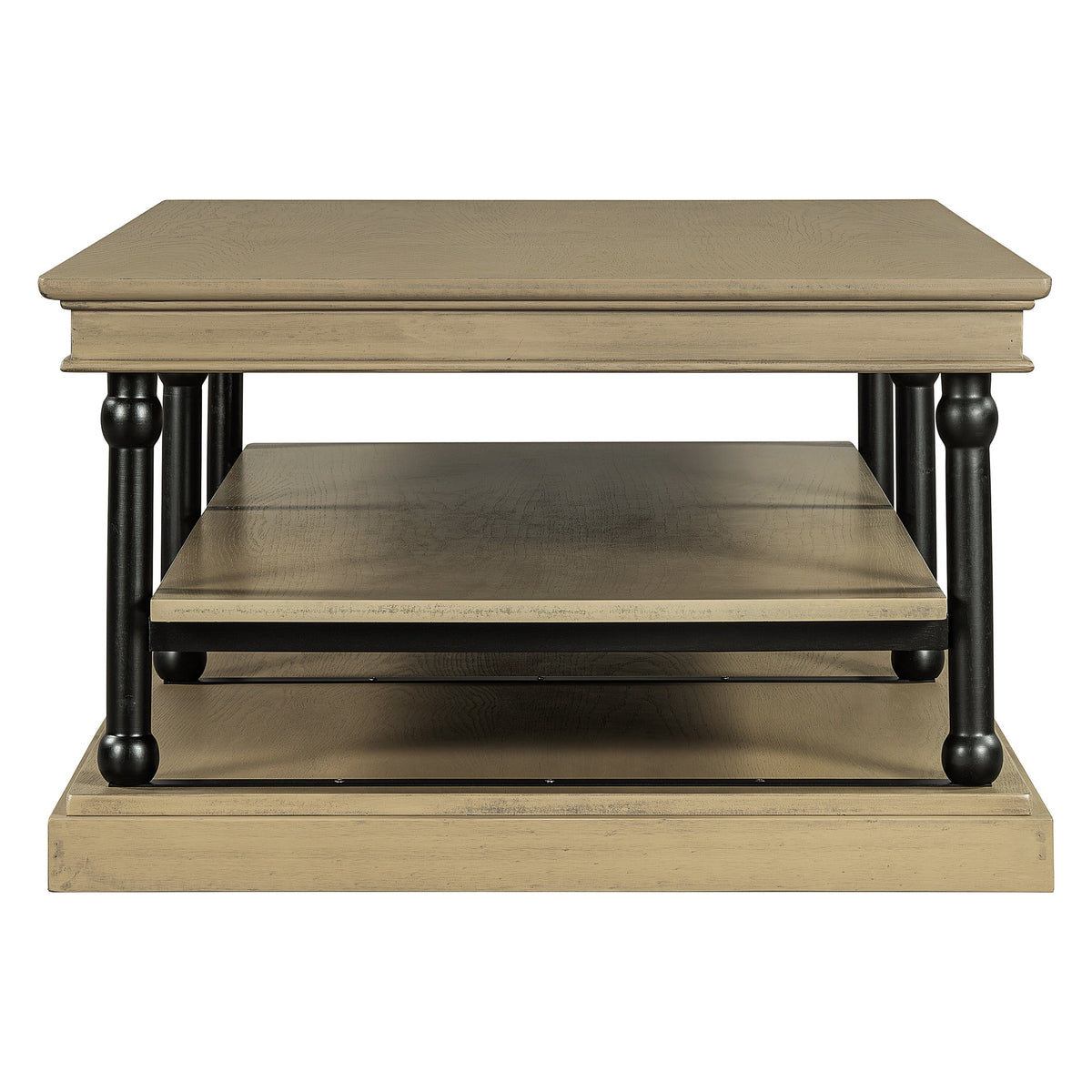 55.1' Wood Coffee Table with Black Legs and Open Storage Shelves