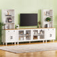 ON-Trend Farmhouse TV Stand with Solid Wood Gourd-Shaped Legs