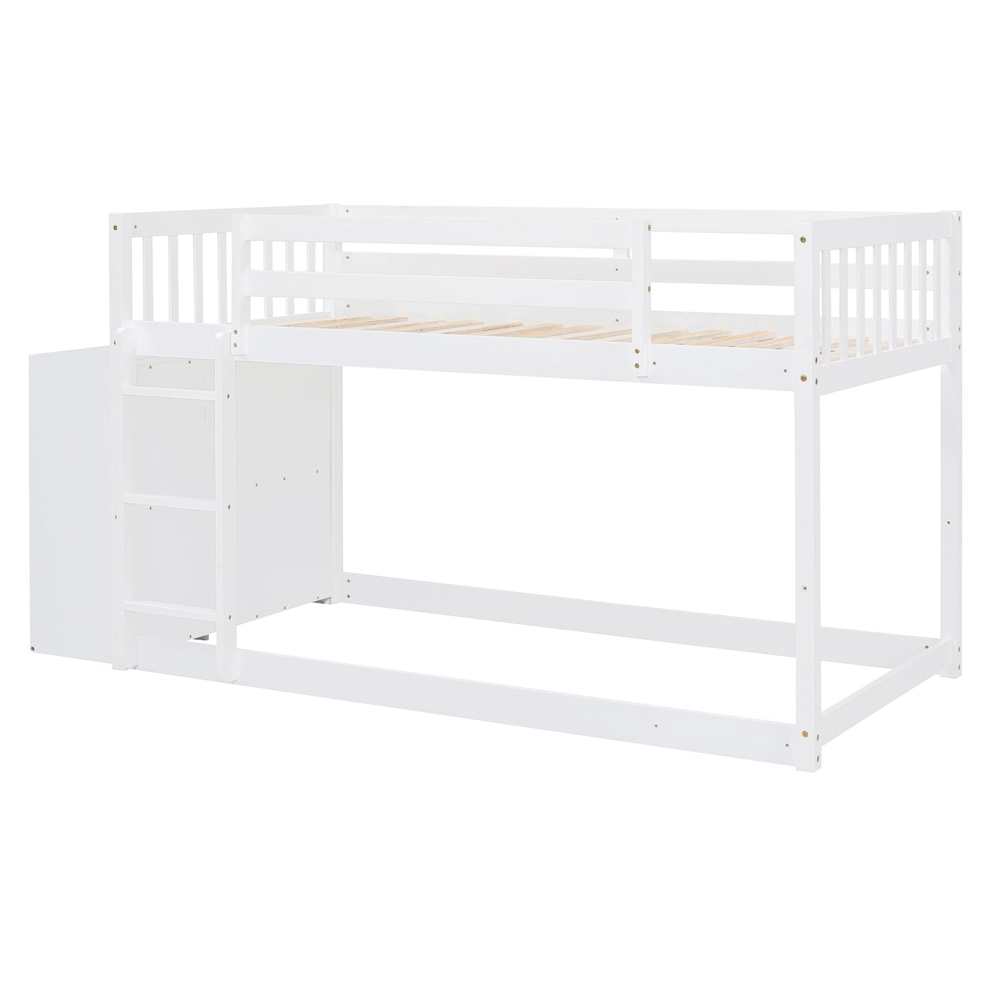 Twin Over Twin Bunk Bed with 4 Drawers and 3 Shelves - White