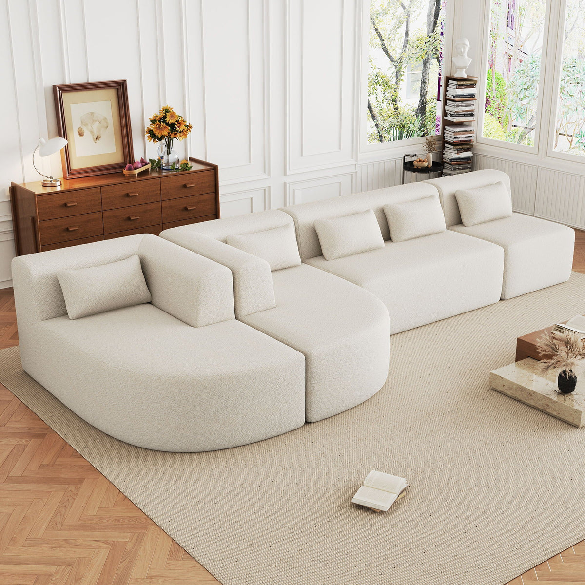 Upholstered Sofa Free Combined Sofa Couch With 2 Chaise Lounge And Five Back Pillows For Living Room - view 5
