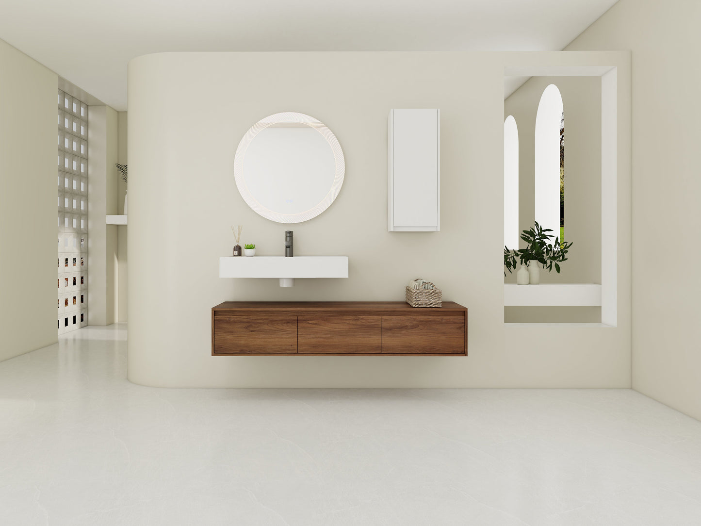 60 Inch Wall-Mounted Bathroom Vanity with Resin Sink