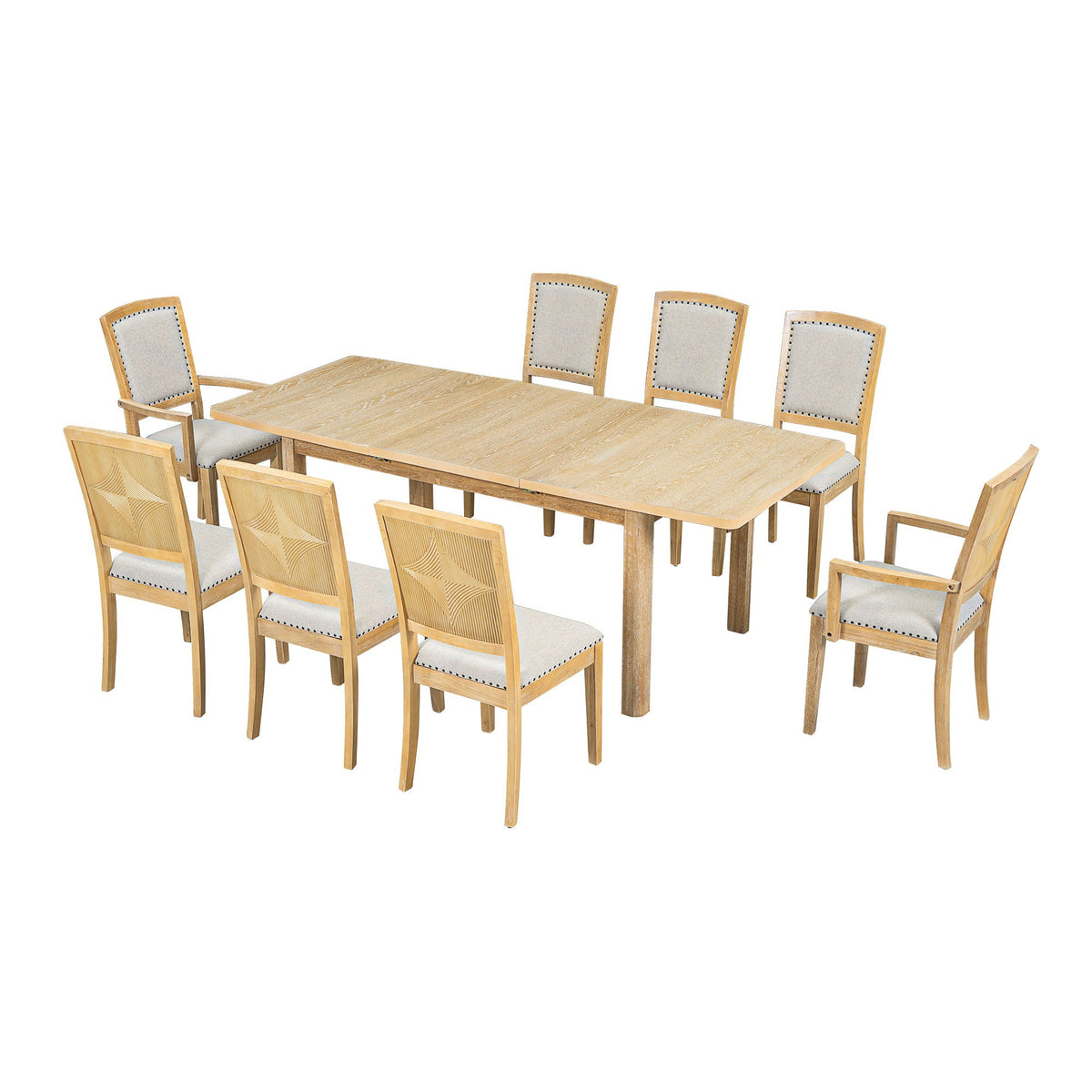 Topmax - Rustic Extendable Dining Table Set With Removable Leaf, 6 Upholstered Armless Dining Chairs And 2 - view 2