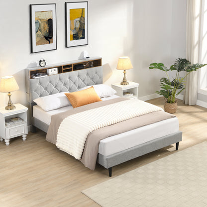 Queen-Size Upholstered Platform Bed Frame