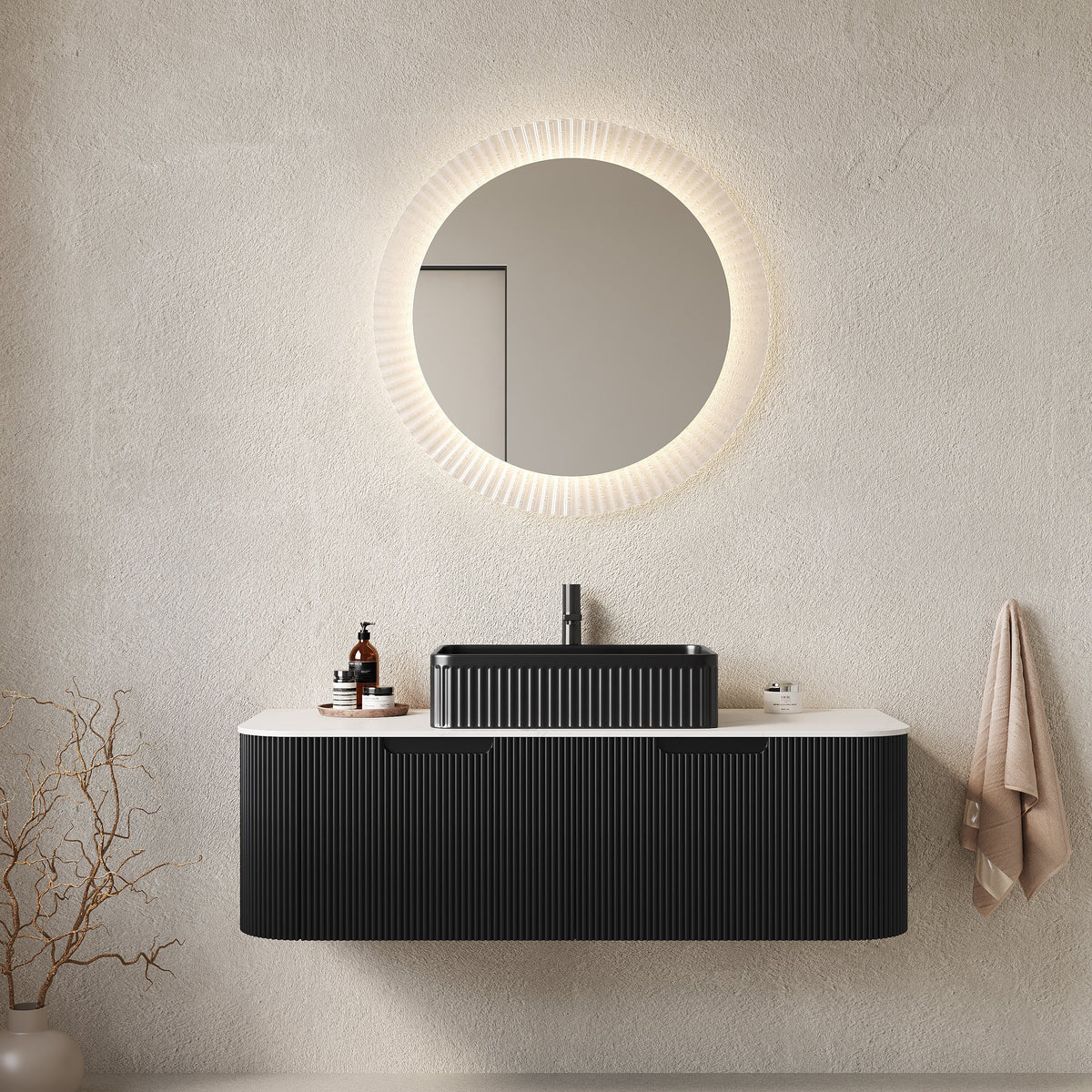 Dina 48" Bathroom Vanity & Sink with Floating Striped Ceramic Basin