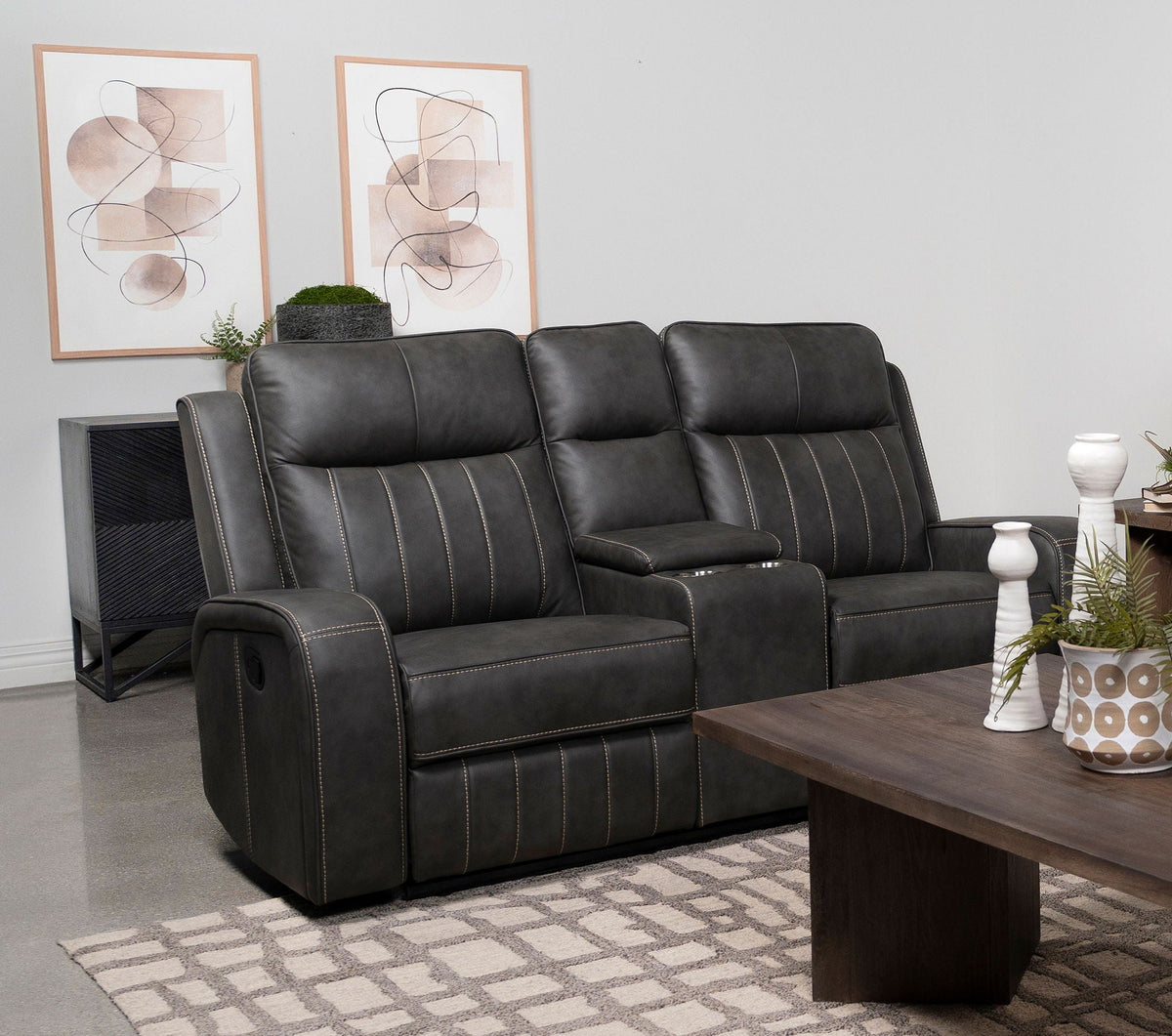 Raelynn Upholstered Track Arm Motion Loveseat Grey - view 5
